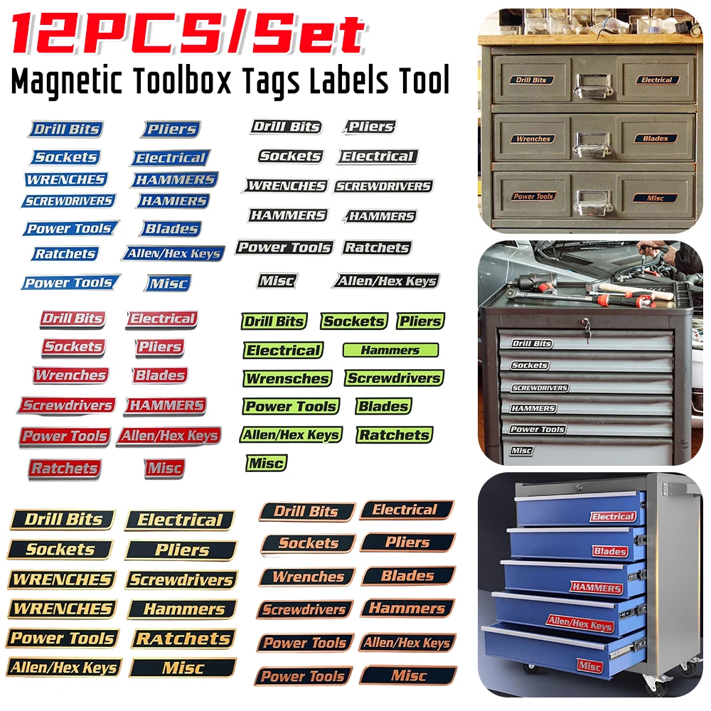 18Pcs 3D Magnetic Toolbox Drawers Organization Labels Reusable Chest Tool Drawer Tags Toolbox Widget Stickers Easy for Organize