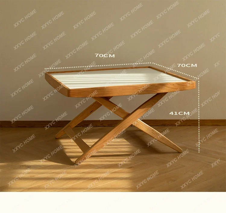 

HMJLeji coffee table, solid wood rock slab square Japanese-style small apartment folding cherry wood edge table