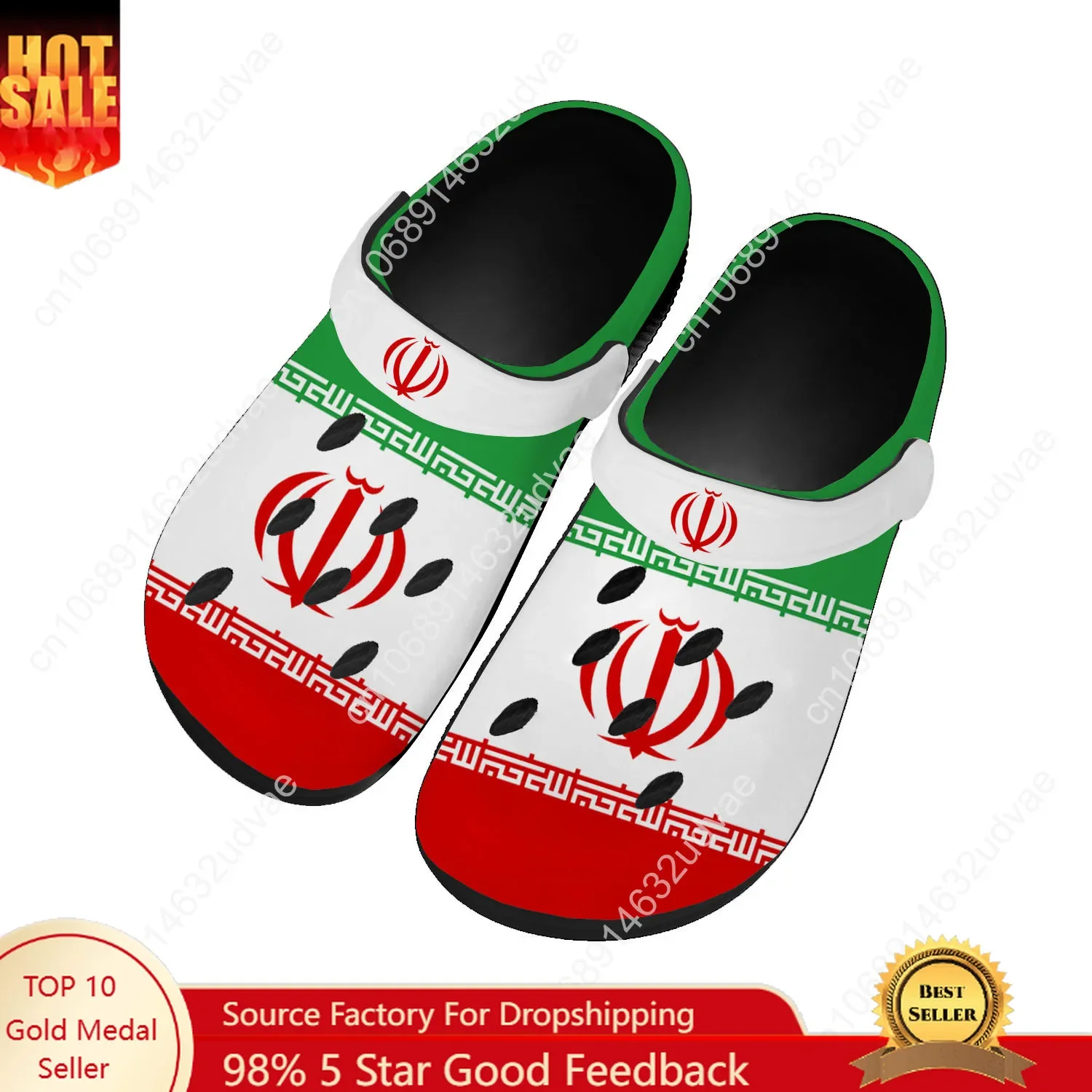 

Iran National Flag Water Shoes Men Women Comfortable Home Garden Clogs Customizd Sandals Beach Breathable Hole Slippers