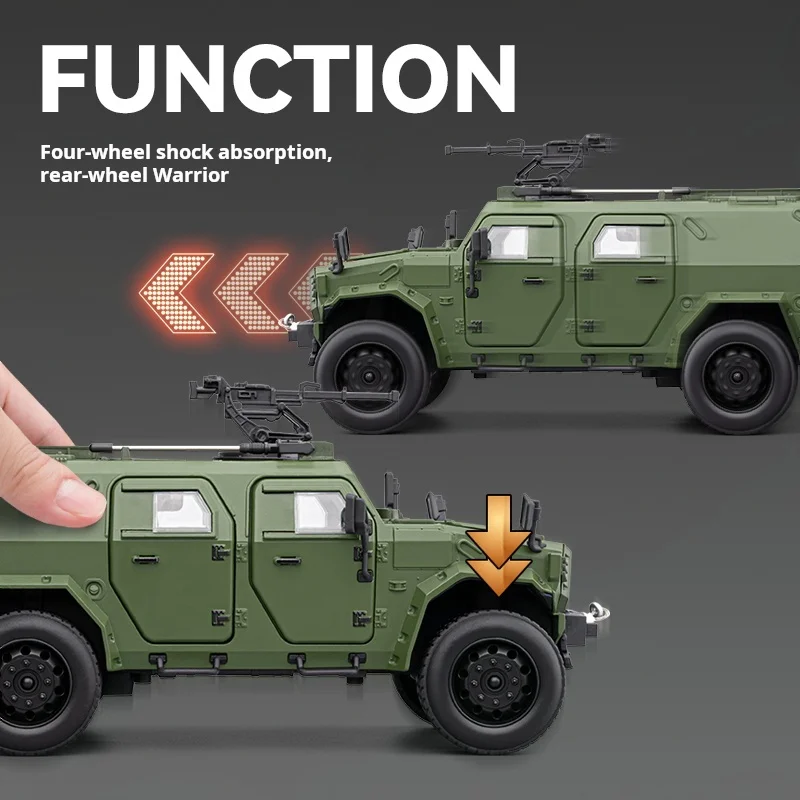 1:20 Dongfeng Mengshi Armored Vehicle Simulation Alloy Car Model Steering & Shock Absorption Armed Off-Road Vehicle Collectible