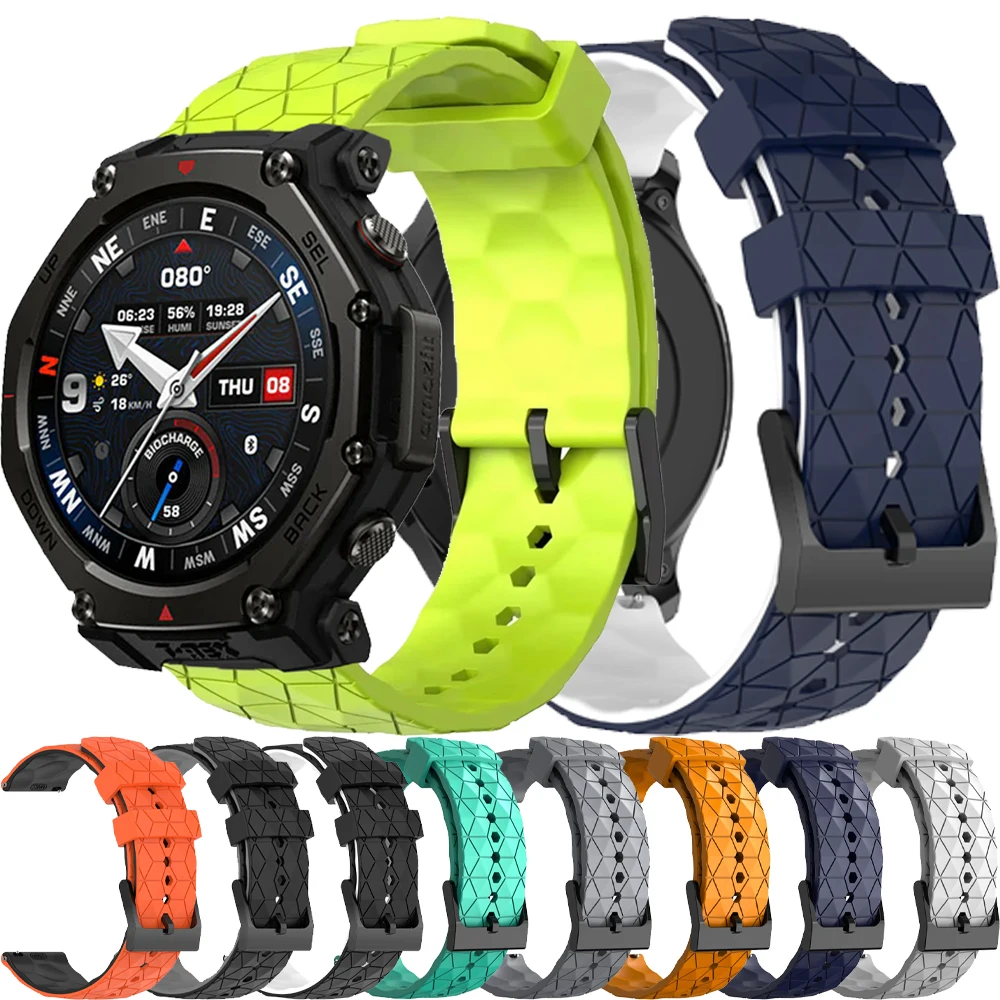 22mm 20mm Soft Silicone Strap For Amazfit Watch T-Rex3 Pro 44-48mm/Balance 2 Football Pattern Bracelet For Amazfit Active 2 Band