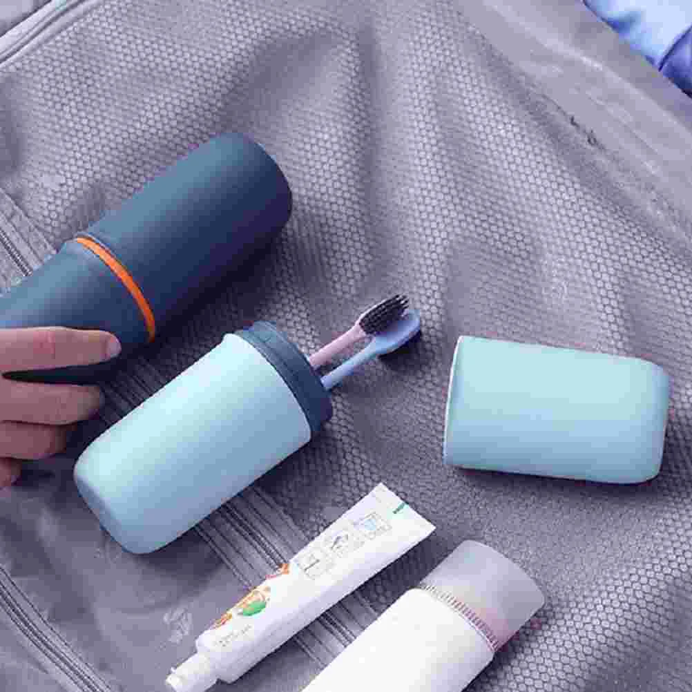 Contenedor de almacenamiento de viaje para cepillos de dientes, estuches cilíndricos para pasta de dientes, soporte para exteriores, color azul marino