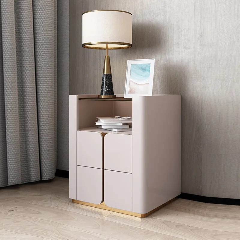 

Bedside table Simple and fashionable small cabinet Small side cabinet Italian minimalist light luxury glass surface bucket cabin