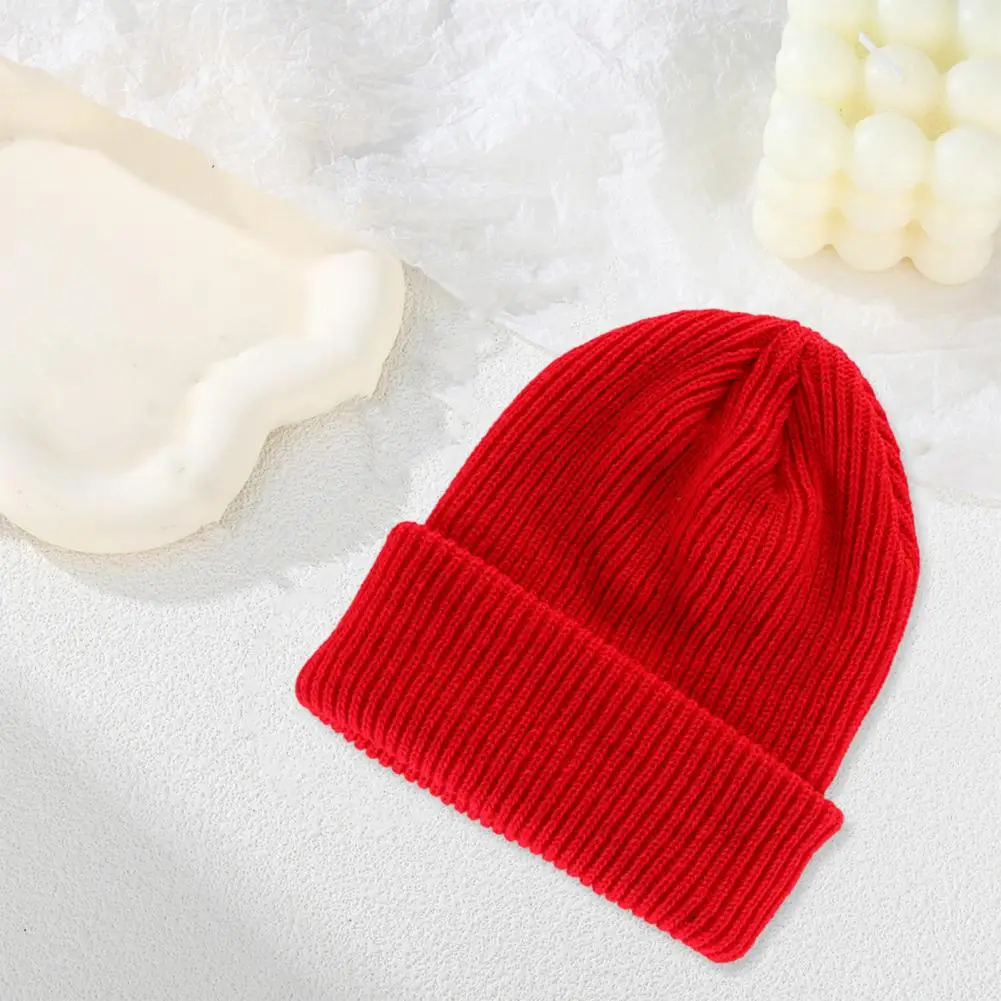 No Brim Hat Soft Knitted Unisex Winter Hat High Elasticity No Brim Anti-slip Dome Top Warm Striped Texture for Women Men Soft