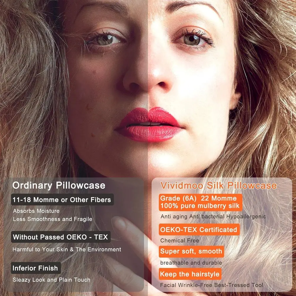 أغطية وسائد من حرير التوت النقي بنسبة 100% من كوين آند كينج - درجة 6A، 22 م، للعناية بالشعر والبشرة، أزرق، عبوتان