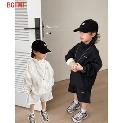 Summer Sunscreen Suit New Korean Boys & Girls Fashionable Sportswear Zippered Long Sleeved Thin Jacket + Shorts 2-piece Set