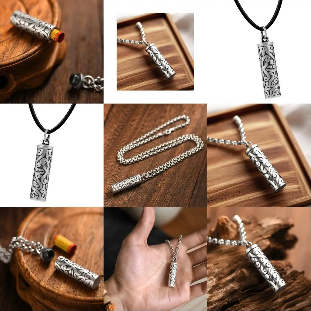  Spiritual Protections Vintage Necklace Hollow Amulet Openable Cremation Design Engraved Floral With Prayer Scripture