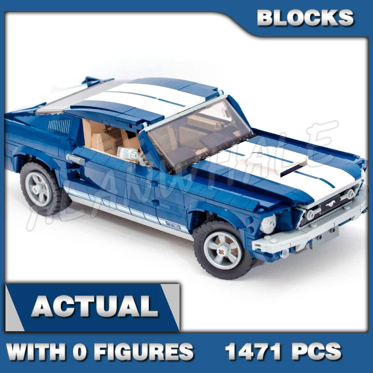 1471pcs Creative Expert 1960s Mustang Car Dark-blue White Racing Stripe V8 Engine 11293 Building Block Toy Compatible With Model