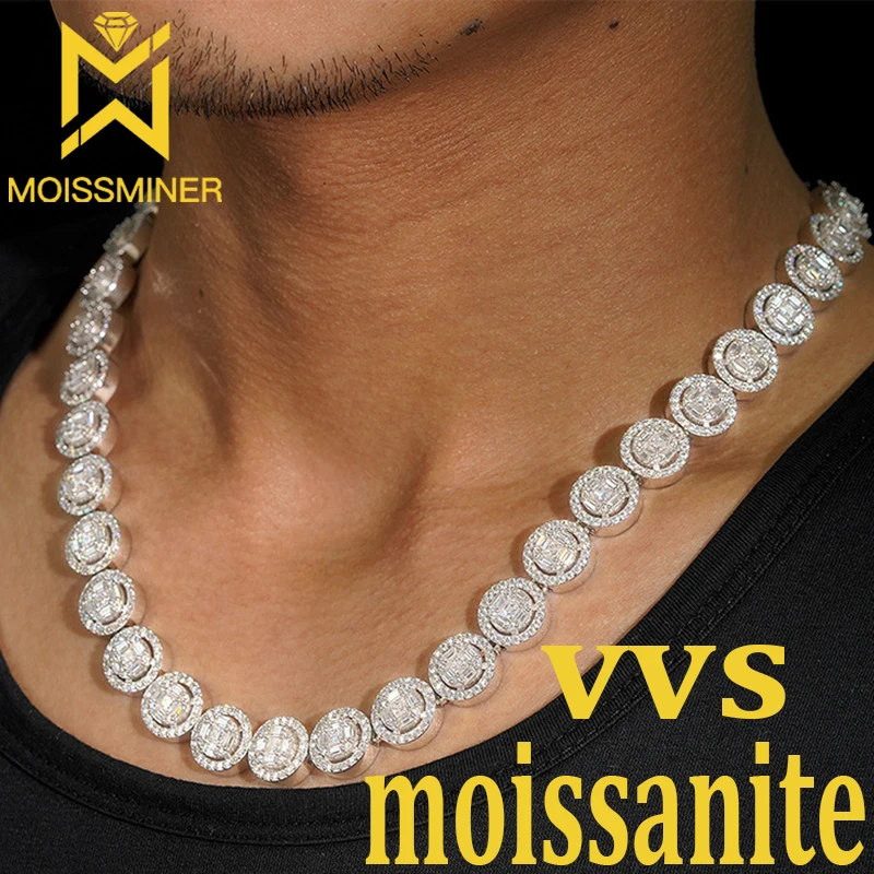 13mm Moissanite Round Chain Iced Out Necklace For Men Women S925 Silver Necklaces Pass Diamonds Tester With GRA Free Ship