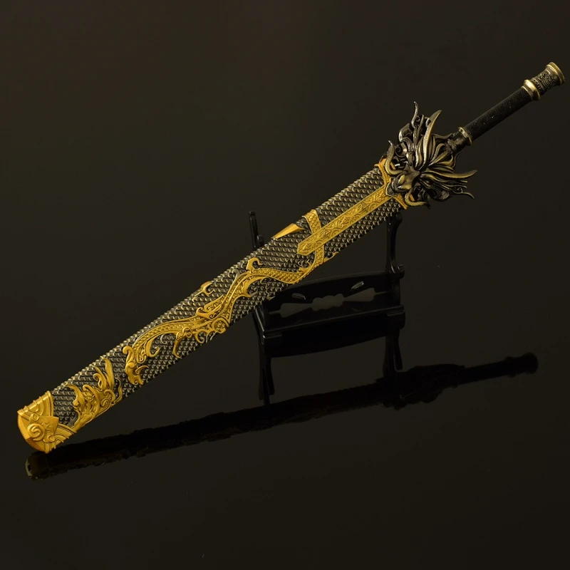Épée Dragon endormi doré périphérique de dessin animé, 30cm/11.81 pouces, avec gaine, arme d'arts martiaux chinois anciens, artisanat en métal, jouets pour garçons