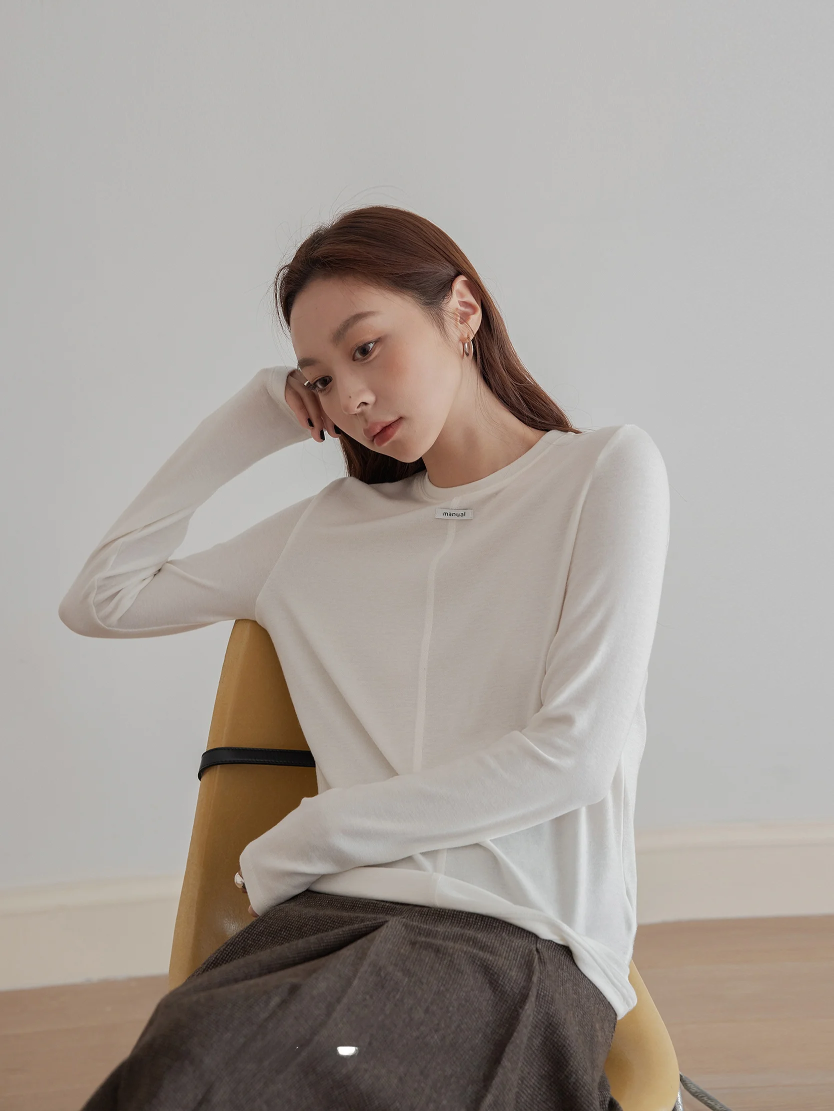 

VNOOK шелковая шерстяная основа irt женская осенне-зимняя новая приятная для кожи утягивающая эластичная круглая футболка Ne Long Sve