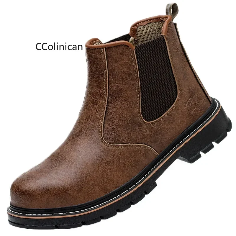 Waterproof Safety Boots Men Steel Toe Shoes Work Anti-smash Anti-puncture Indestructible Sport Protective Top Layer Leather