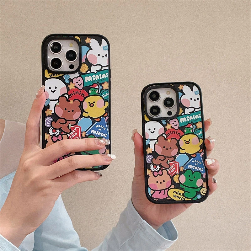 

Full Screen Cartoon Animals Black Frosted Phone Case Cover for IPhone 13 14 15 Pro Max Case for 15 Pro Max