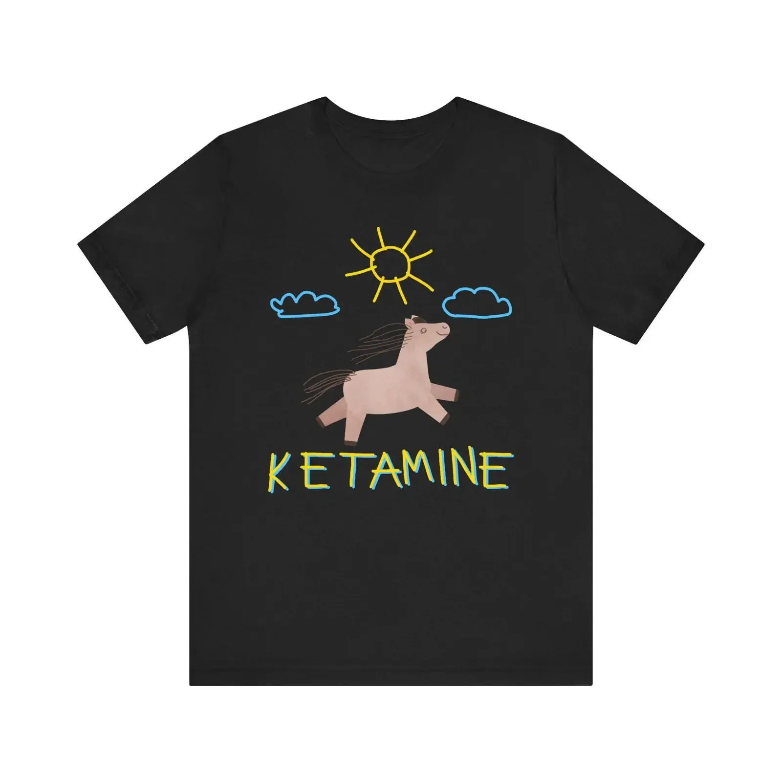 Funny Ketamine Horse T Shirt Psychedelic Raver  vintage Washed Casual Stretched Breathable fashion Unisex Slightly homme Soft