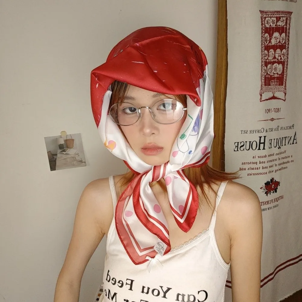 

Versatile Breathable Flower Printed Scarf Satin Fabric Cat Silk Satin Turban Spotted Dog Soft Bandana Head Scarf Neckwear