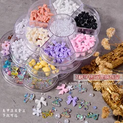 1Box Mixed Bowknot Nail Charms Rhinestone 3D Kawaii Resin Butterfly Heart Cartoon Animal Nail Jewelry DIY Manicure Accessories