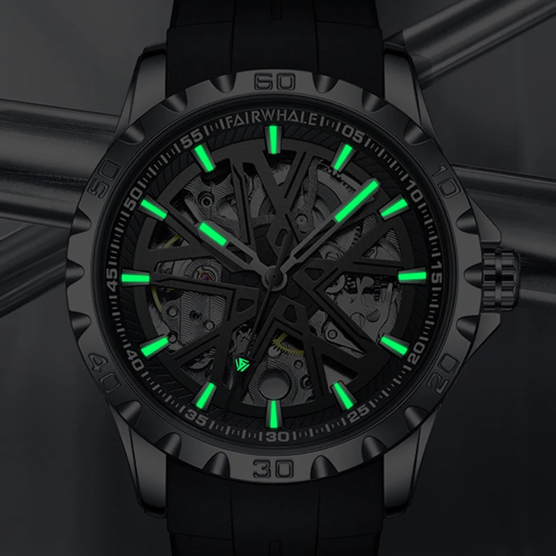 Orologi automatici scheletro di lusso per uomo moda luminoso rotondo in acciaio inossidabile orologio da uomo Sport cinturino in Silicone relojes vendita calda