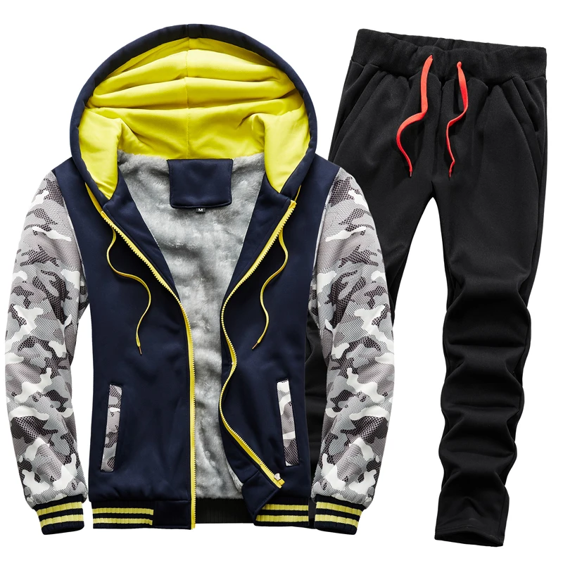 Winter Sports Jacket Pants Suits Men\'s Coats Trousers Sets Thicken Thermal Hoodies Set Camouflage Tracksuit Sweatshirts