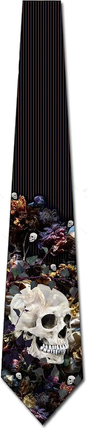 Three Rooker Skull Ties Mens Floral Gothic Halloween Necktie Men Shirt Tie Designer Halloween Gothic Clothing One Size