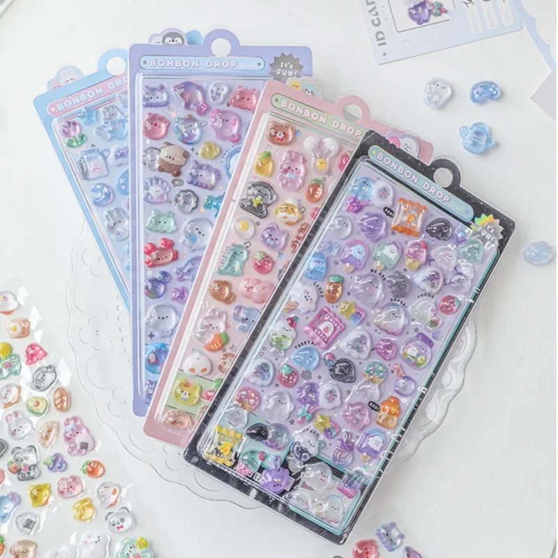 Sweet Animal Jelly Scrapbook Journal Sticker Student 3D Stereo Cute Cat Puppy Bunny Sticker DIY Decor Kpop Photocard Sticker