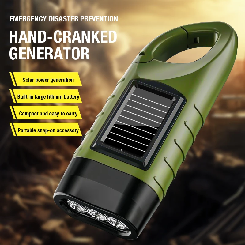 Nouvelle mise à niveau 3LED Portable extérieur manivelle lampe de poche à énergie solaire pour la pêche randonnée avec boucle pliante lampe de secours