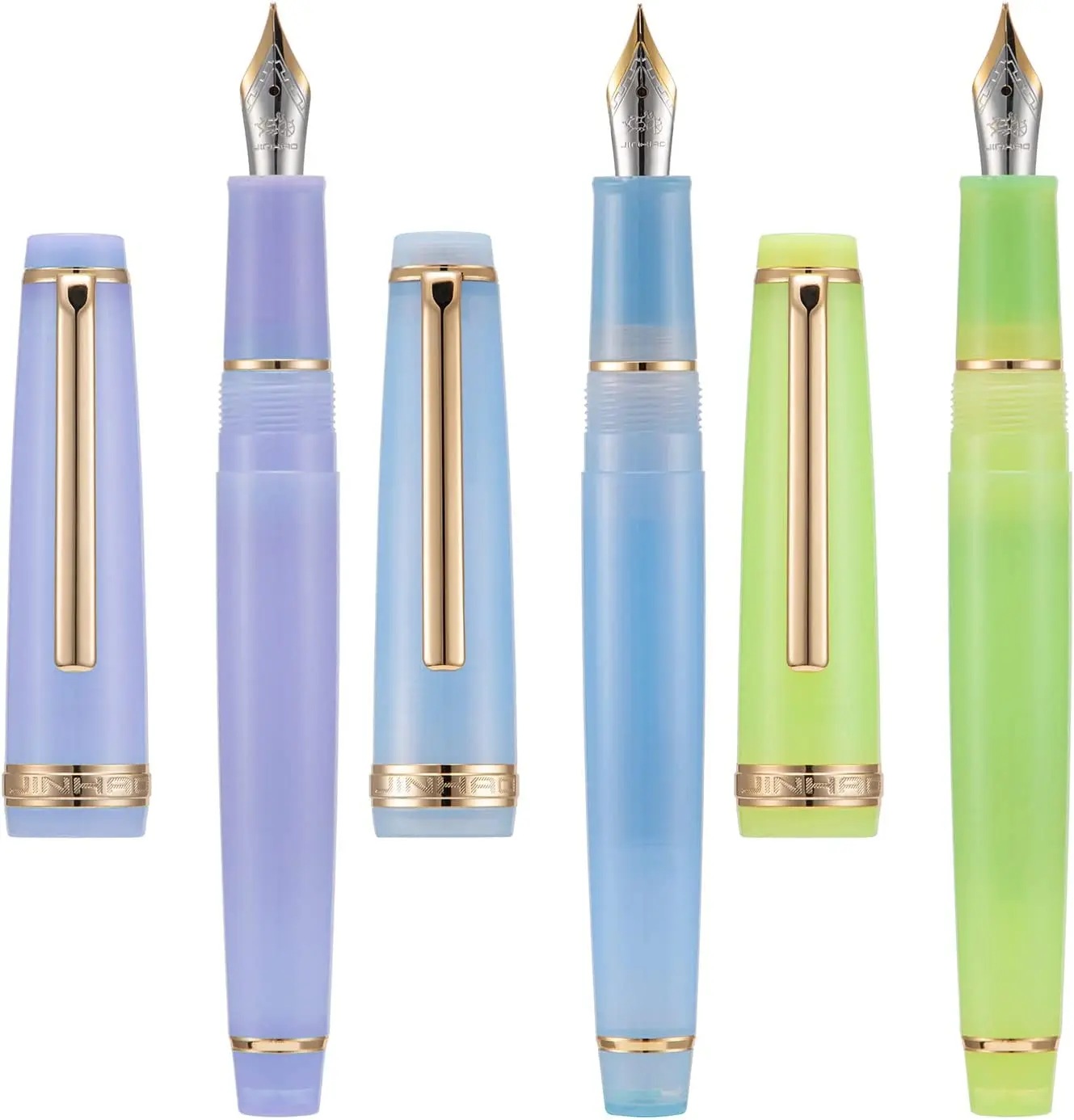 3 Jinhao 82 Vulpen Transparant Gemengde Macaron Kleur Acryl Ef/F/M Punt Goud Sierlijst Met Converter Set