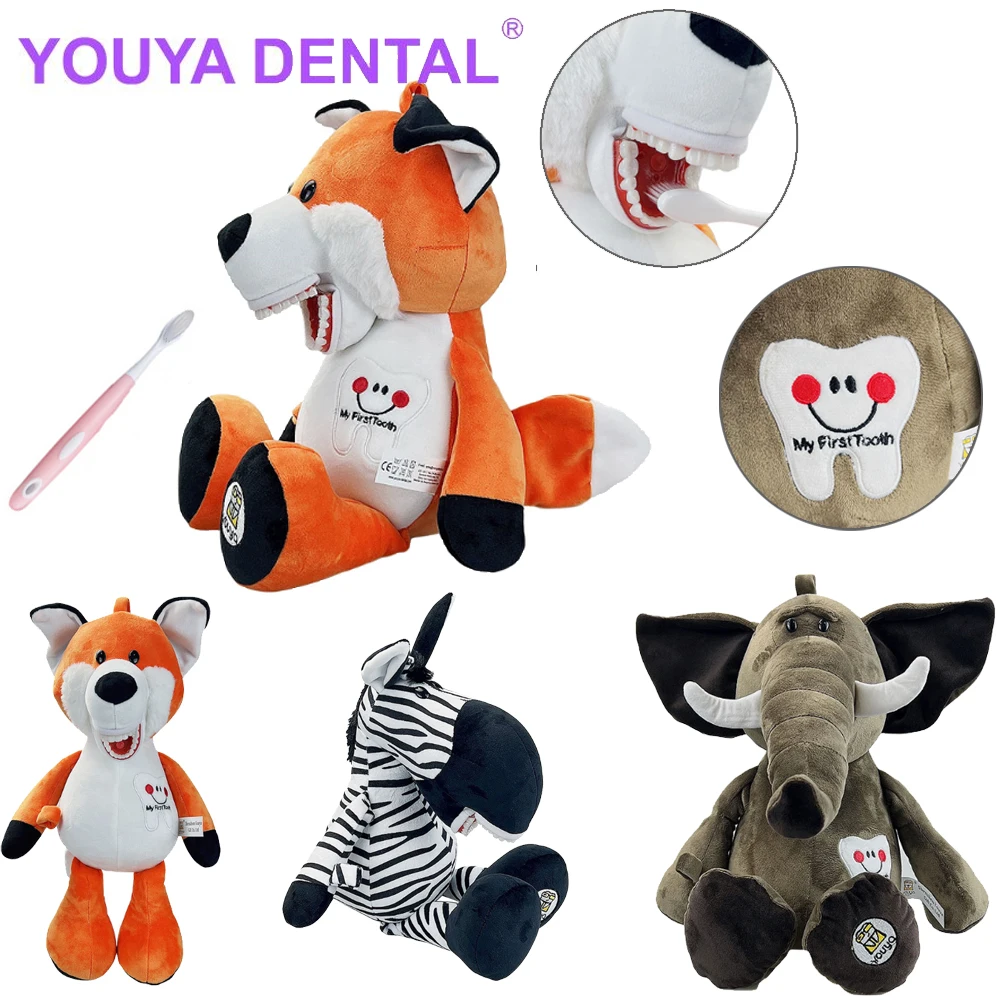 Dental Plush Dolls With Tooth Model For Kids Learning Brushing Educational Soft Toys Animal Dentist Brushing Teaching Toy Gifts