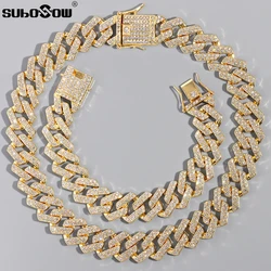 20MM Men Hip Hop Prong Cuban Link Chain Necklace Bling Iced Out 2 Row Rhinestone Paved Miami Rhombus Cuban Necklaces Jewelry