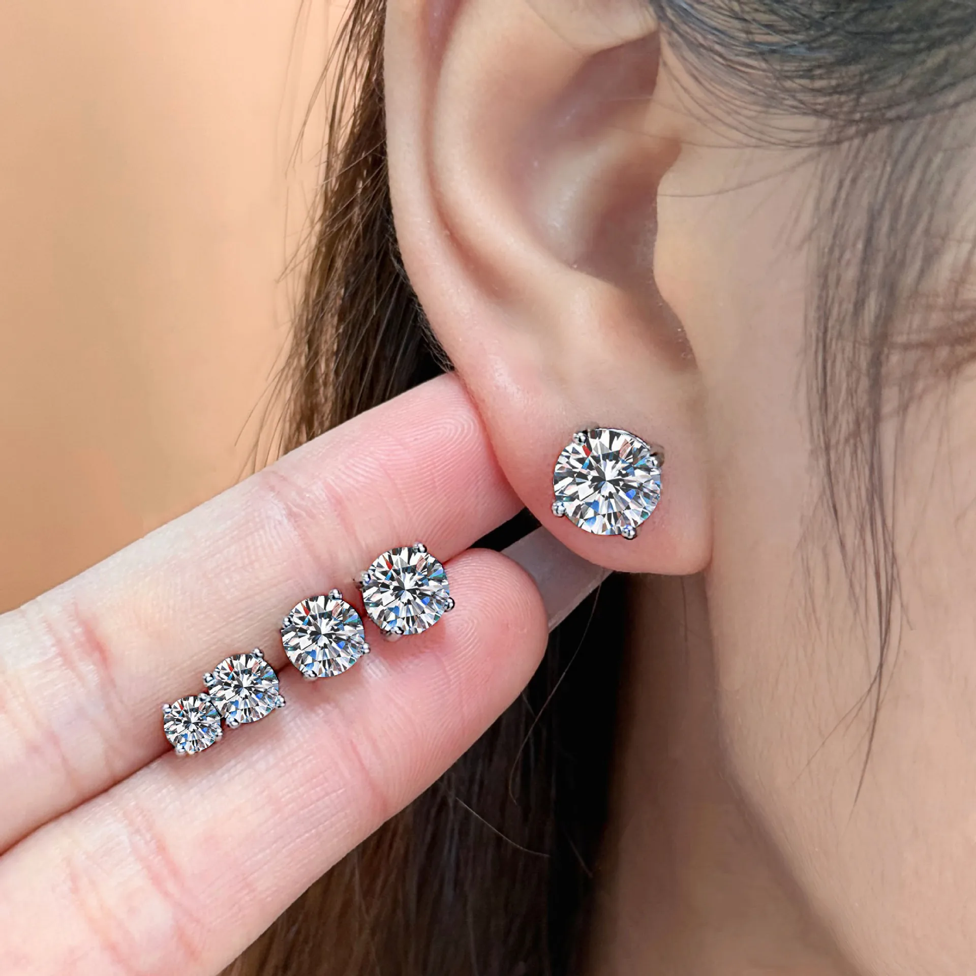 0.2-2ct D Color Moissanite Stud Earrings for Women White Gold 925 Sterling Silver Brilliant Lab Diamond Fine Jewelry Oorbellen
