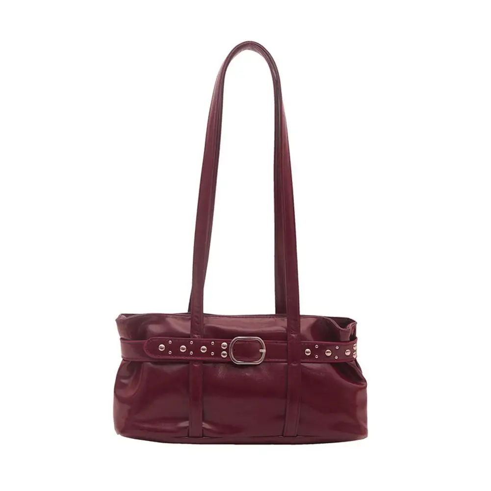 Vintage Motorrad-Gürtelschnallen-Schultertasche für Damen, europäische Retro-PU-Leder-Unterarmtasche, modische Handtasche für Büro und Pendeln – Detail 4