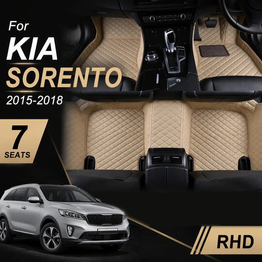 RHD Car Floor Mat For 7 Seater Kia Sorento 2015 2016 2017 2018 Custom Leather Carpet Auto Interior Accessories