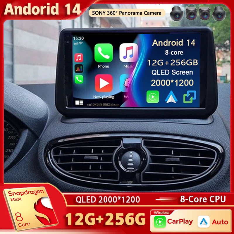 Android 14 Voor Renault Clio 3 2005-2014 2 K QLED Android Autoradio Multimedia Video Player AI Voice CarPlay 4G Stereo Navigatie