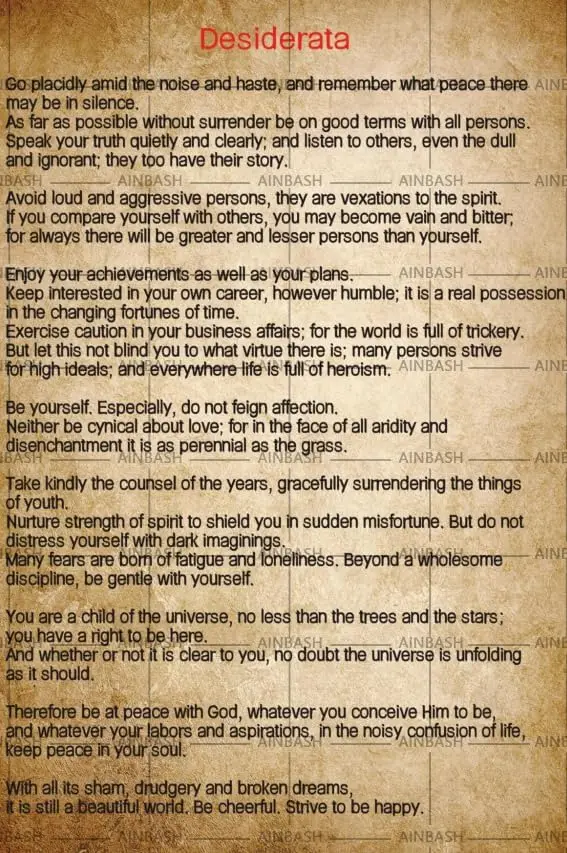 Ainbash Vintage Desiderata Wall Decor Iron Painting Desiderata Poem Metal Tin Sign Inspirational Wall Art Printing Plaque for Ho