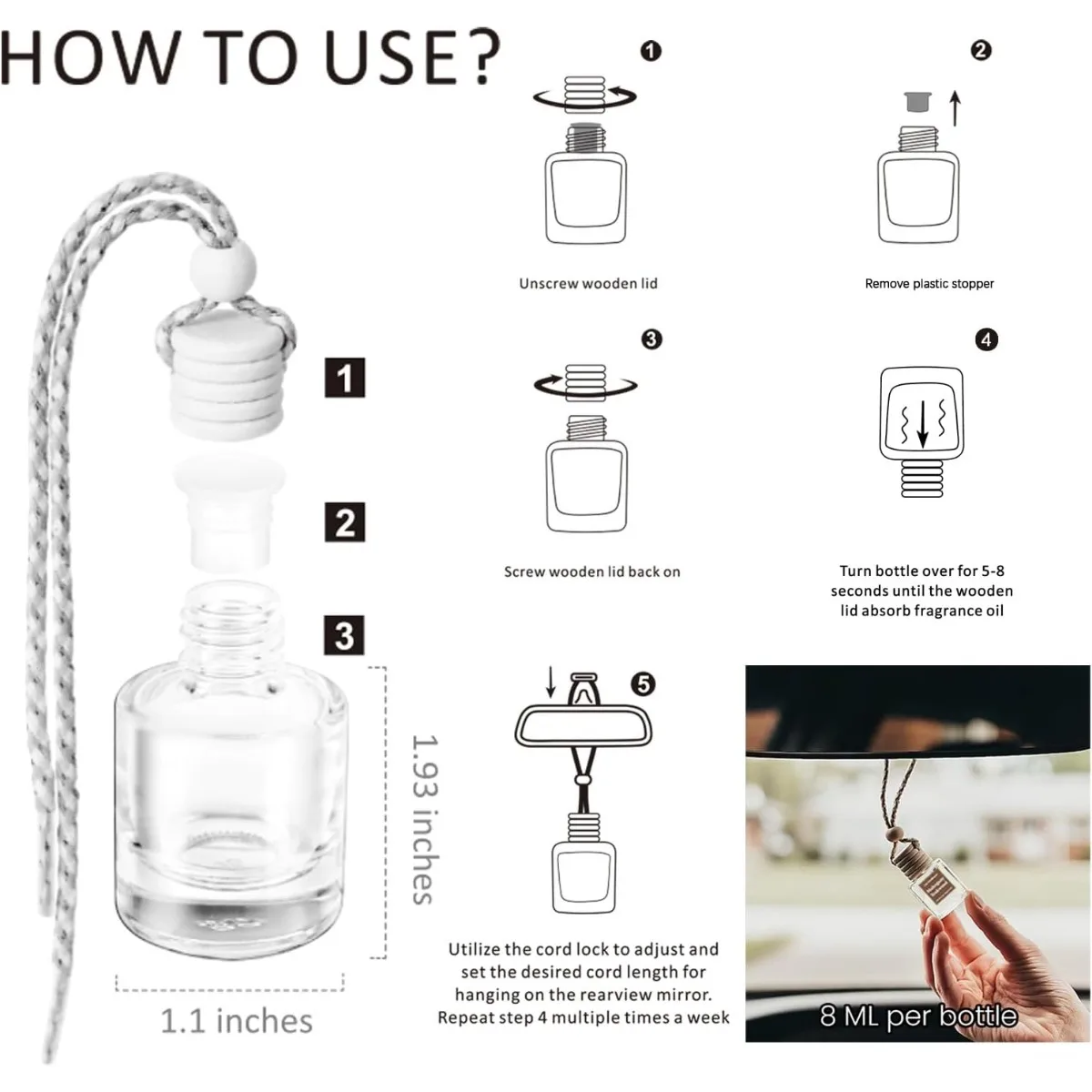 2-Pack Hanging Car Air Freshener Car Hanging Diffuser Glass Perfume Bottles Oil Diffuser Air Freshener Diffuser PH296