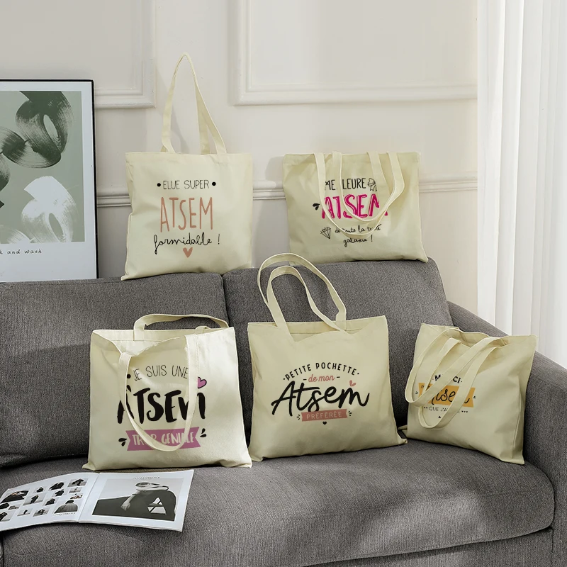 French School ATSEM Appreciation Design Tote Bag - Durable Polyester Shopping Bags with French School Inspired Shoulder Bag