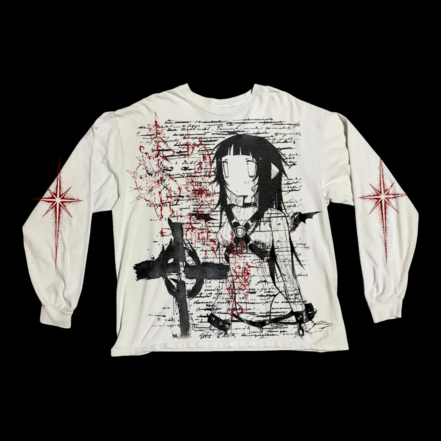 Long Sleeve T-Shirt Heavy Metal Print Rap Slacker Anime Manga City Walk Cotton Casual Loose Fit Unisex T-Shirt round Neck
