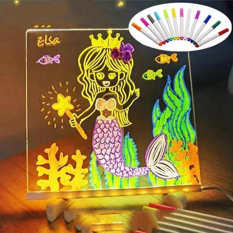LED Leuchtende Tafel Zeichnung Spielzeug Magische Licht Tafel Graffiti Färbung Kunst Lampe Acryl Nachricht Bord Montessori Kinder Spielzeug