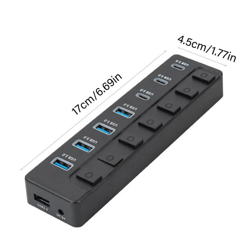 USB3.0 Expansion Adapter 7 Port Splitter for Laptop PC With Type C and Switches 83CF
