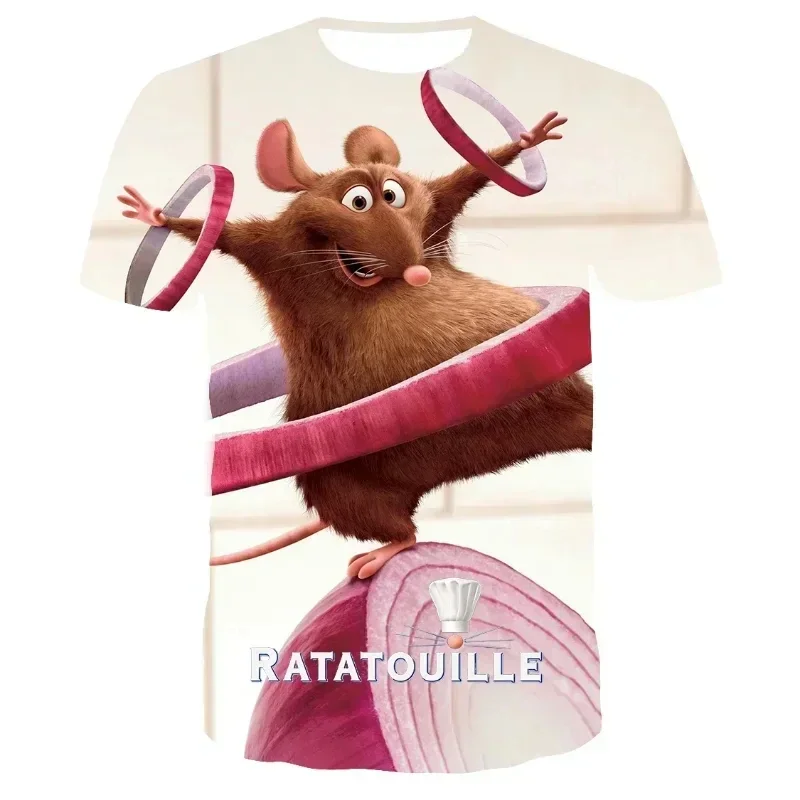 Disney Boys Girls T-shirt Ratatouille Men's T-shirt 3D Print Fashion Short Sleeve MINISO Men's T-shirt New Cartoon Mens Clothing