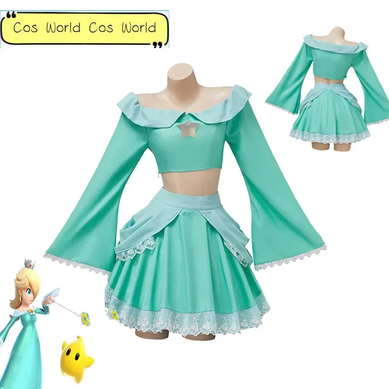 Princess Rosalina Cosplay Costume Dress Light Blue Peach Super Bros Rosalina Costume Lolita Dress Crop Top Skirt Outfit Women