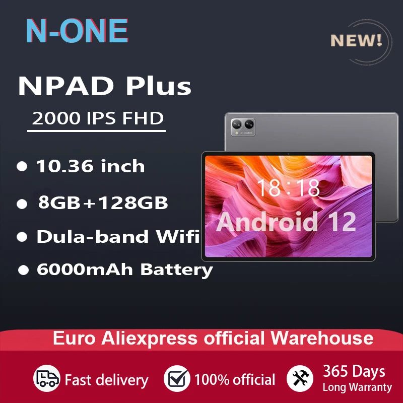 N-one NPad Plus 10.36 \'\'wyświetlacz Android 12 Tablet PC MTK8183 Octa Core 2.0GHz 8GB + 128GB 2000x1200 2K FHD IPS