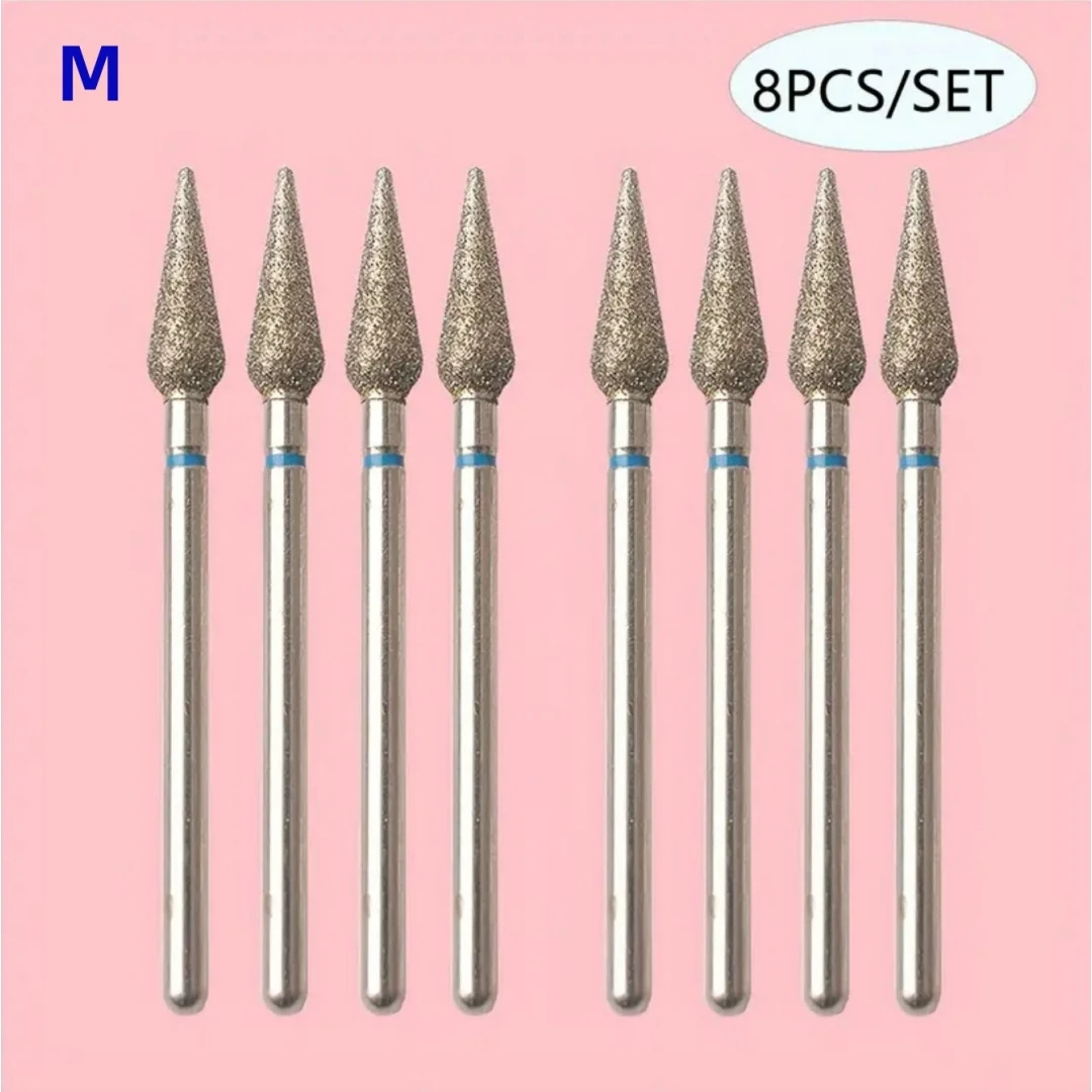 Set di punte da trapano per unghie professionali per pulizia cuticola diamantata da 8 pezzi - Acciaio inossidabile rotante di sicurezza per accessorio per manicure per unghie russa