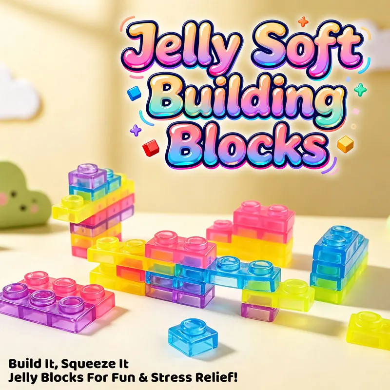 20/40 Pcs Jelly Squishy Building Blocks Soft Stretchy TPE Sensory Fidget Toy Stackable Stress Relief Party Gift for Kids & Teens