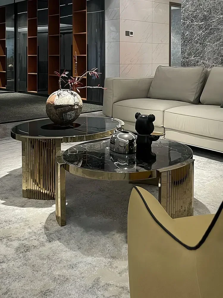 

1184Round Tea Table Combination Luxury High-Grade Stainless Steel Marble Living Room Coffee Table Side Table