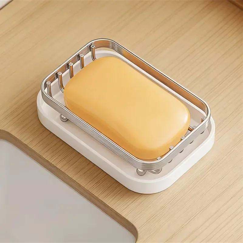 Stainless Steel Soap Dish with PP Drain Tray Draining Soap Holder Desktop Scrubber Brush Storage Organizer for Bathroom Kitchen view 6