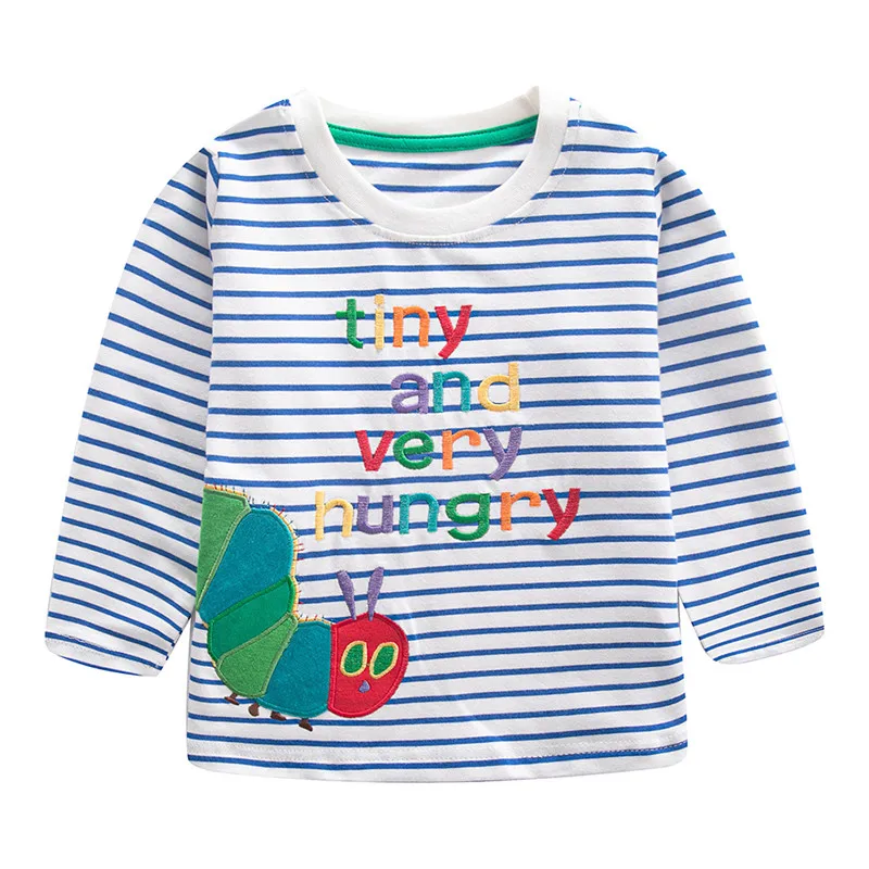 Jumping Meters 2-7T Children\'s Long Sleeve Tshirts For Spring Autumn Winter Boys Clothes Striped Embroidery Toddler Tops Shirts