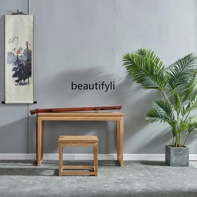 NQ52 Hot sales Old elm calligraphy table Solid wood guqin stool Resonance piano table and chairs Simple log Chinese style