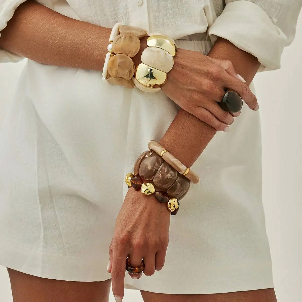 IngeSight.Z 6 Style Boho Punk Geometric Acrylic Resin Elasticity Bangles Women Vintage CCB Beads Bangle Bracelets Charm Jewelry - view 2