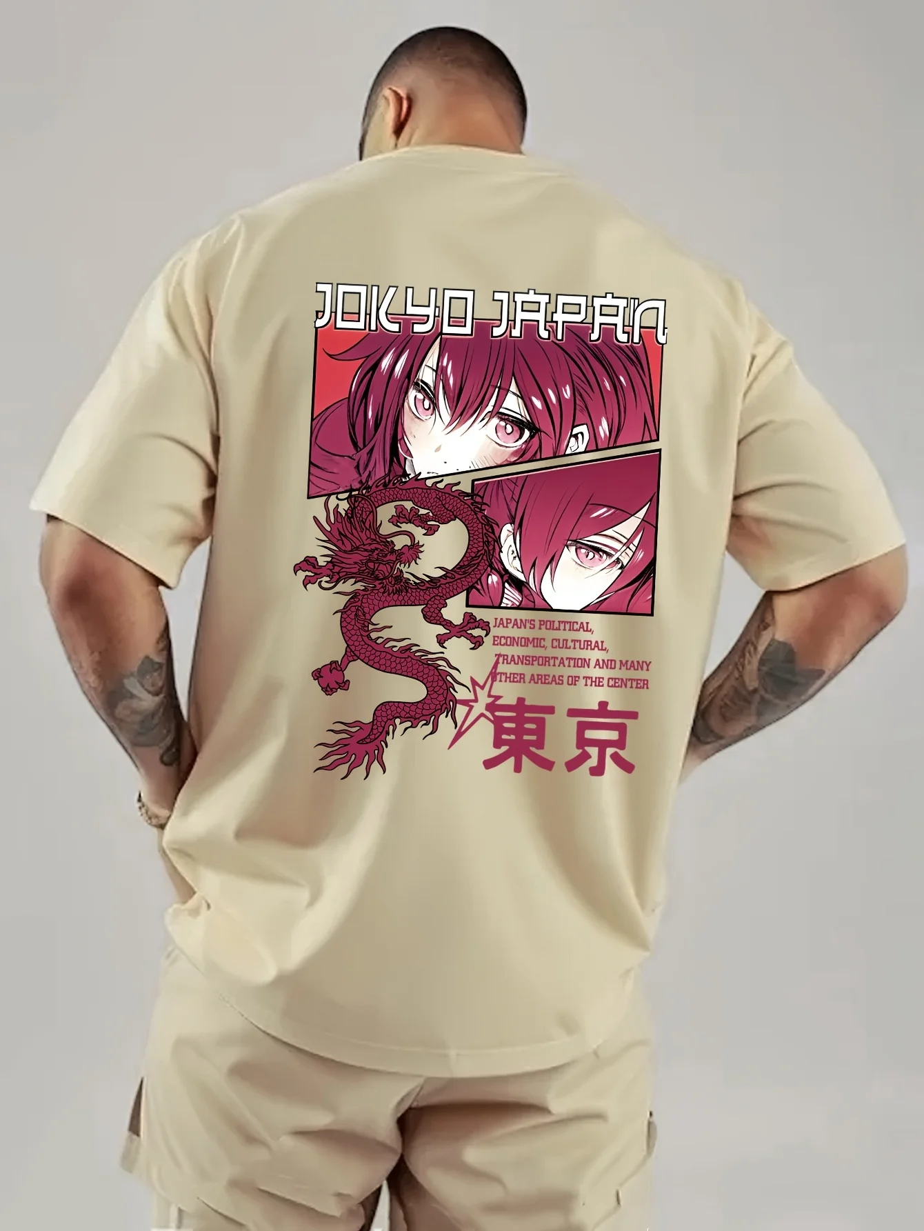 Men's Summer Dragon Tokyo Girl Pink Lettering Printed Sporty Casual Multi-Purpose Short Sleeve 100% Cotton Men's T-Shirt