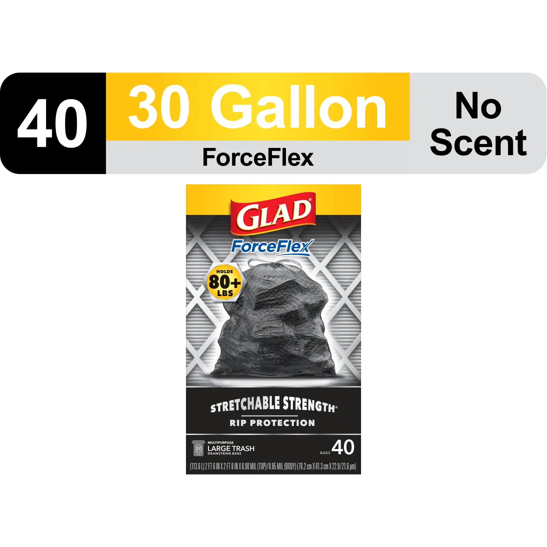 30 Gallon Large Trash Bags Unscented 40 Bags Stretchable Strength with Sharp Edges Delivering Durable Strength